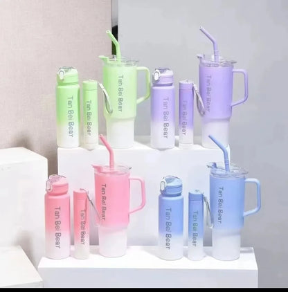 gobelet a paille en plastique ensemble 3 en 1